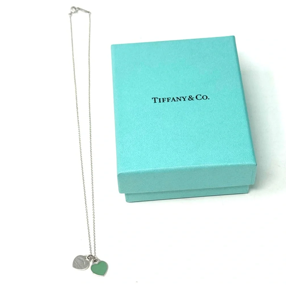 Authentic Tiffany & CO. Return To Enamel Blue Mini Double Heart Necklace. - Picture 14 of 14